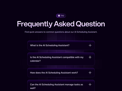 Starvy - AI SaaS Website FAQ Section agenda ai appointment artficial intelligence business dark dropdown faq gradient landingpage management meeting plan purple saas schedule service ui ux website