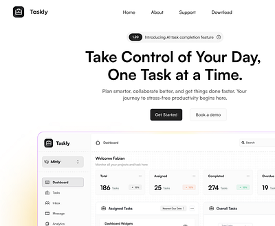 Taskly - V2 dashboard design hero landing page landing page ui product design saas ui uiux web