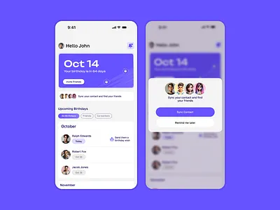 Birthday Reminder App birthday card friends homepage purple ui ux web3