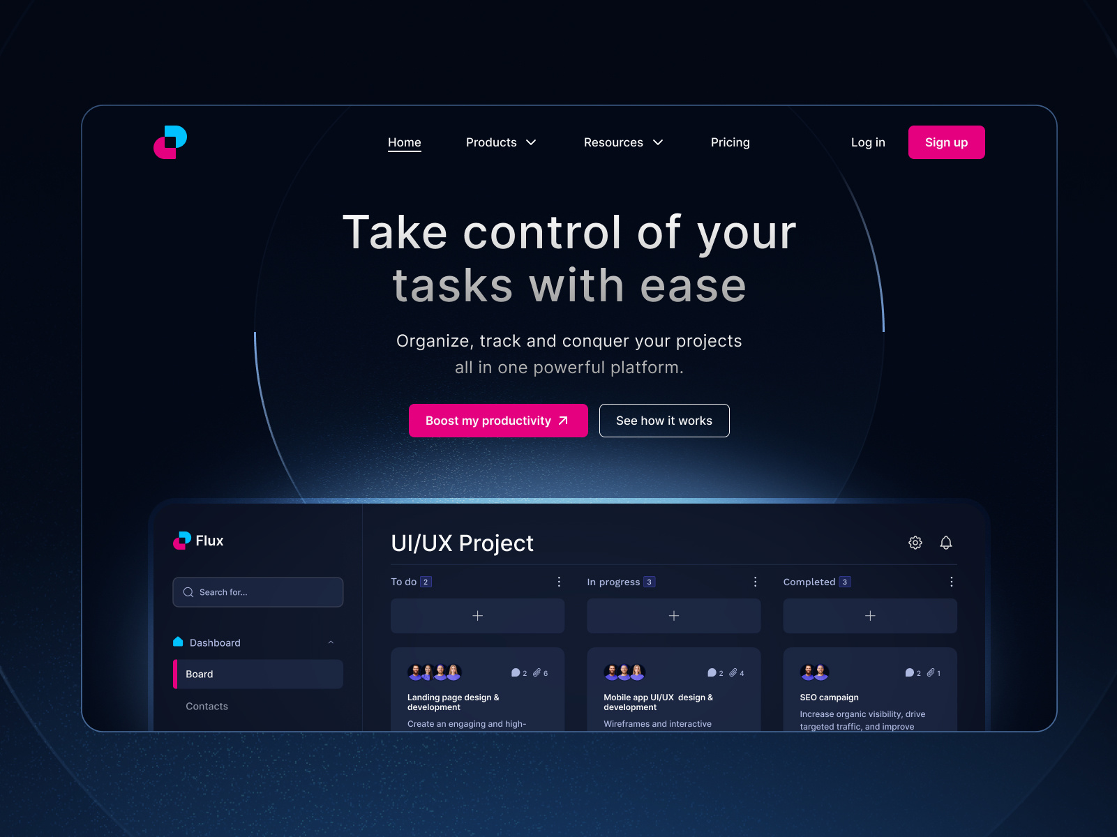 Landing Page Design Challenge: Day 10 dark mode design design challenge landing page pink productivity ui ui design ui inspiration uiux web design website