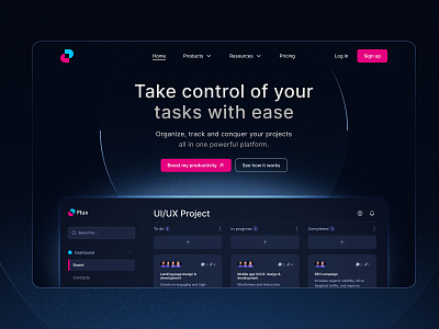 Landing Page Design Challenge: Day 10 dark mode design design challenge landing page pink productivity ui ui design ui inspiration uiux web design website