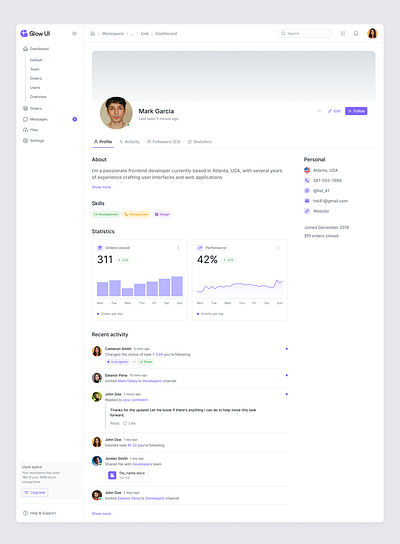 Profile Template — Glow UI charts figma header profile sidebar ui ui kit