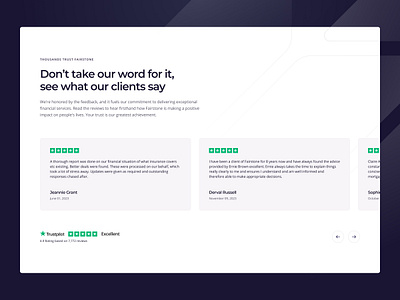 Testimonials Section adviser block client crypto fairstone feedback finance grid landing page layout poland quote recommendation section testimonials ui uk ux website