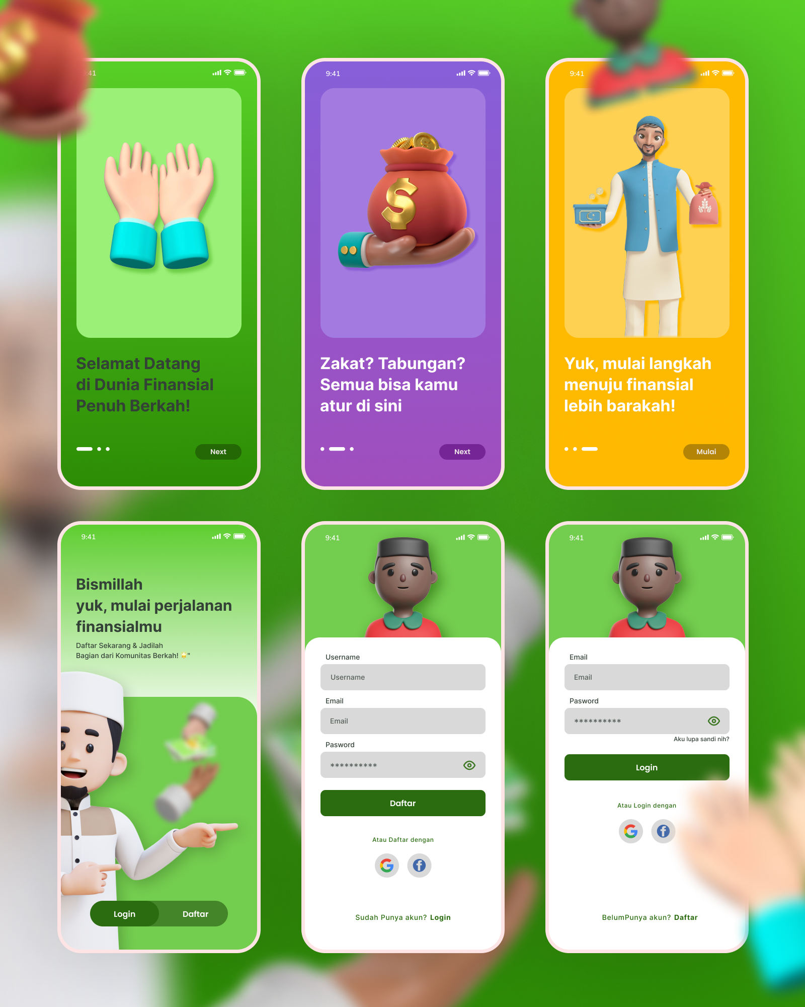 Muslim Financial App - Login and Signup Page branding graphic design ui