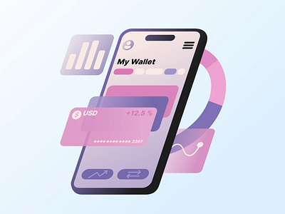 E-wallet and virtual credit cards 2d animation app banking cards design digital wallet financial statistics illustration interface motion graphics online payment smartphone trading ui usd virtual wallet