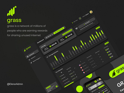 Grass UI/UX Design | GetGrass.io - WEB3 blockchain branding dark dark design design getgrass getgrass.io graphic design grass mobile ui uiux web design web3