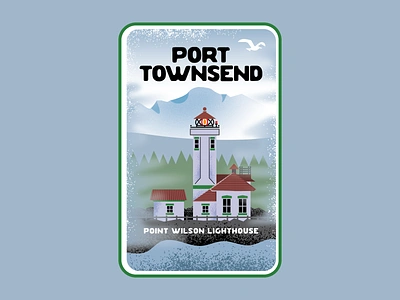 Point Wilson Lighthouse badge brand fog illustration lighthouse nautical ocean pacific northwest port townsend puget sound rain san juan islands seagull sticker teture vector art washington state waves