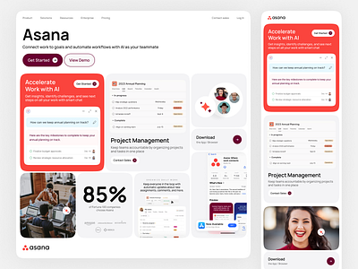 Asana tool. Bento Design. The core features on a single screen ai app asana asana tool bento bento design cards clean core interface task task tracker team tool