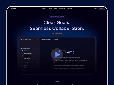 Clarityflow - Budget and investment planning website dailyui mobile app design ui uiuxdesign ux web design website design