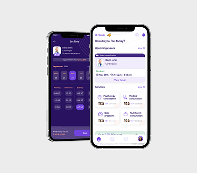 Medical & Health booking consultation date and time doctor health homepage medical mobile app product design session timetable uiux