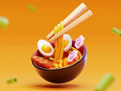 Stylized Japanese Ramen - 3D Illustration 3d 3d illustration blender cycles food illustration japanese food lighting noodle ramen render stylized