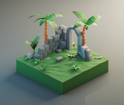 Ancient Ruins Low Poly 3D Illustration 3d 3d modeling 3dart 3dillustration blender diorama environment illustration isometric low poly low poly art lowpoly nature render stylized