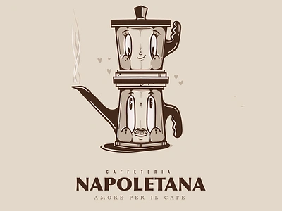 Caffeteria Napoletana amore bialetti cafe caffeteria cartoon character character design coffee coffee lover couple espresso fall in love iampommes illustration italy love napoletana napoli retro character vintage character