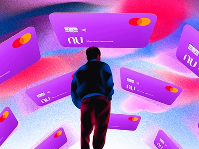 Cover for article about "Nubank" adobe art card creative credit crypto design digital art editorial finance fintech grain graphic design illustration illustrator minimal minimalist photoshop