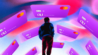 Cover for article about "Nubank" adobe art card creative credit crypto design digital art editorial finance fintech grain graphic design illustration illustrator minimal minimalist photoshop