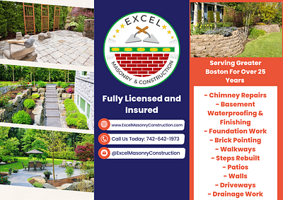 Excel Masonry & Construction Services Overview branding constructionflyer creativeart creativeprocess designcommunity designinspiration designlovers designportfolio digitalart exteriordesign flyer foundationrepair gardendesign graphic design landscapingdesign masonryconstruction posterdesign printdesign servicepromotion visualart