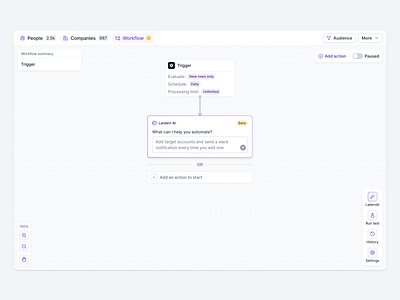 Workflow builder - Empty State ai ai builder apollo artificial intelligence attio automation builder chat claude claude ai crm empty state hubspot open ai process automation salesforce workflow workflow automation workflow builder zapier