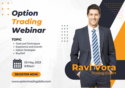 Option Trading Webinar with Ravi Vora Webinar Cover Image Design buysellstrategies creativeart creativeposter designcommunity designportfolio designshowcase digitalart experienceandgrowth financialgrowth financialwebinar graphicdesign optionstrategies optiontrading posterdesign printdesign stockmarket toolsandtechniques tradingstrategies tradingtechniques webinar