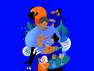 Wine bar design editorial illustration illu illustration people wine