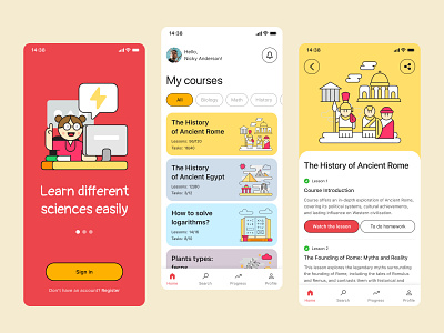 Interactive Courses Mobile App Design app courses history mobile sience ui