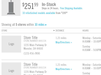 Local Store Results ui ux wireframe