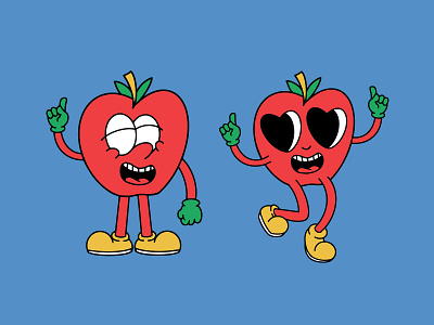 apple vintage character color 1 & 2 graphic design illustration mascot