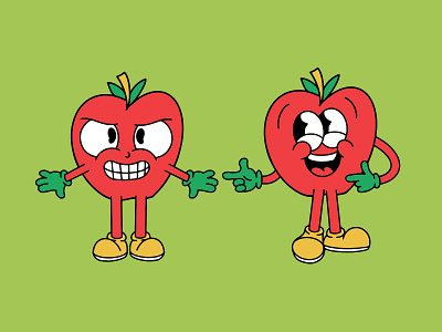 apple vintage character color 3 & 4 graphic design illustration mascot