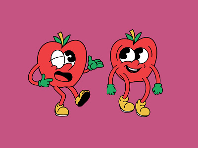 apple vintage character color 5 & 6 graphic design illustration mascot