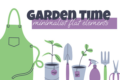 Garden Time - 25 Elements & Patterns clipart set creative market design elements flat illustration garden gardening illustration minimalist simple vector