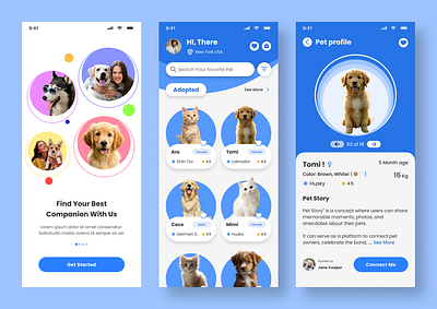 "Pet Companion App Design – Find Your Furry Friend ❤️"​​​​​​​ adoptionplatform appconcept appinterface cleandesign companionapp creativeui furryfriends interactiondesign minimalui mobileappdesign modernappdesign onboardingdesign petadoption petapp petlovers petprofile uiuxdesign userfriendlydesign vibrantcolors visualdesign