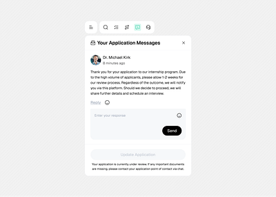 HealthTech Chat Pop-Up for a Job Hunting App card card design chat chat design floating window healthtech light theme medical medical app medtech minimalist design modal modal design pop up ui ui design ux ux design