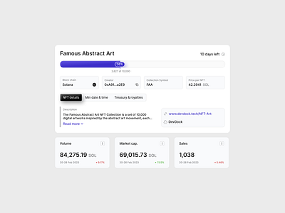 NFT Analytics blockchain crypto devdock nft popover popup product protocol sales trading ui volume web3