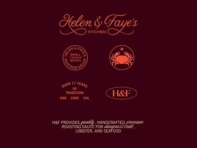Helen & Faye's Kitchen Logo branding crab design elegant food gourmet graphic design kitchen logo sauce