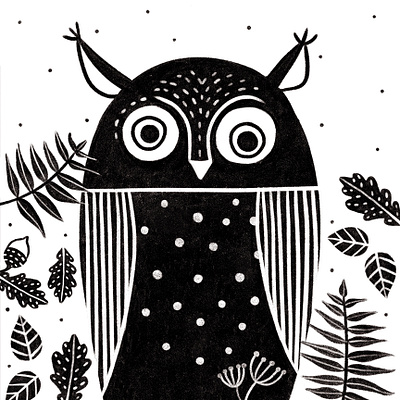 Woodland Animal Prints / Owl black and white childrens illustration cozy digital art forest animals graphic design illustration kids room minimalist night owl nursery print owl rustic woodland creatures