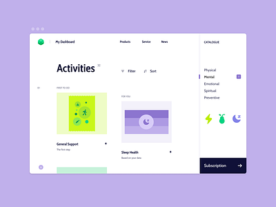 healthcare activities list clean green healthcare landing page purple simple ui voit xandovoit