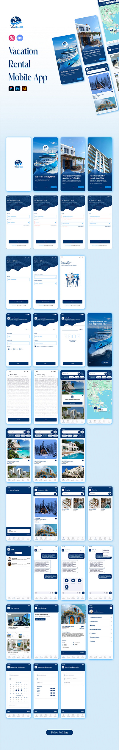 Vacation Rental Mobile App UI booking app design figma graphic design mobile app ui mobile app ux mobile ui tourism travel ui ui design ux ux design vacation rental app design vacation rental app ui design