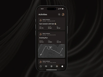 Activities activities dark feed fitness gym iphone map minimal mobile navigation phone running sport ui weights