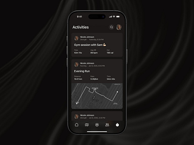 Activities activities dark feed fitness gym iphone map minimal mobile navigation phone running sport ui weights