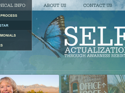 Healing Clinic Header blue dropdown header nav typography watercolor