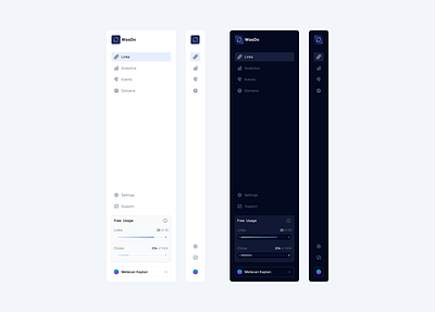 Link Shortener Web App - Sidebars Design dark design light link menu saas sidebar ui web