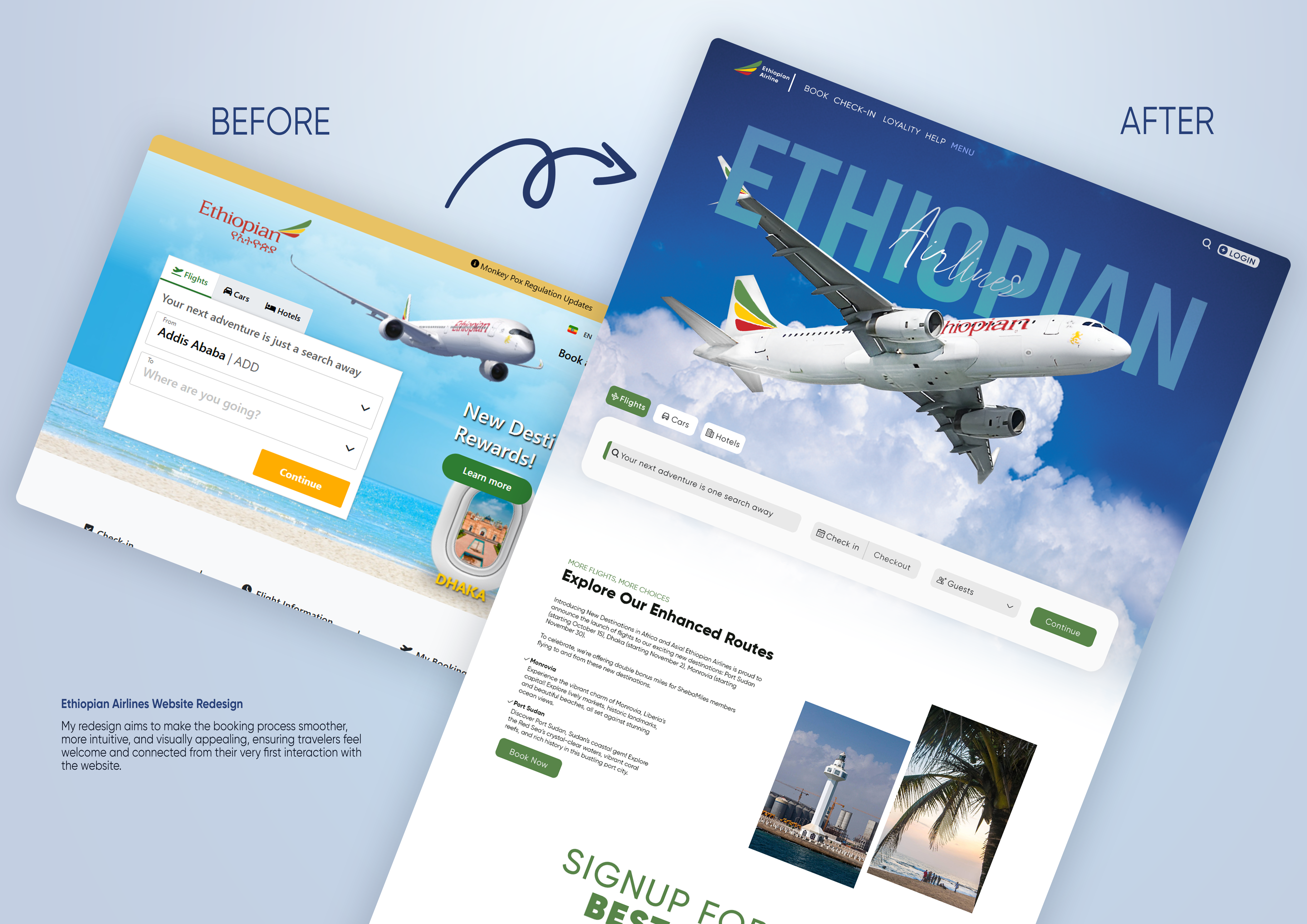 Example of Ethiopian Airlines Website Redesign