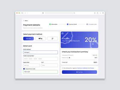 Credit Cart Payment Detail - Website Page checkout page credit card dailyui payment ui user experience user interface user interface design ux web design