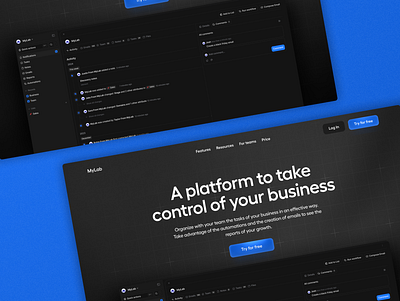 Tasks Project Management Software for Business app blue business business management dark mode dashboard hero section landing page management saas software task list task management tasks to do list todo tool web design webdesign website