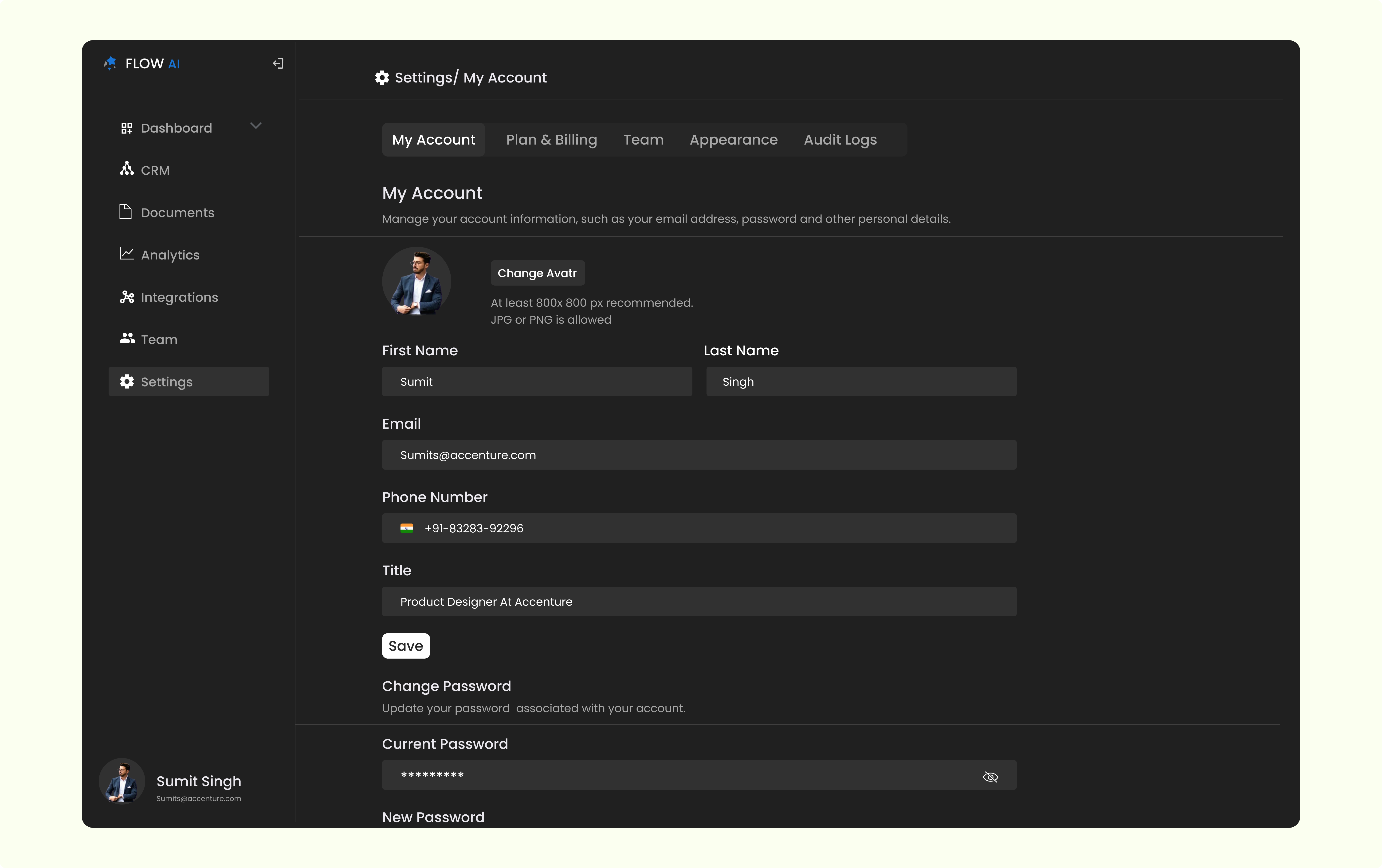 My Account Settings - Dark Mode figma my account settings ui ux