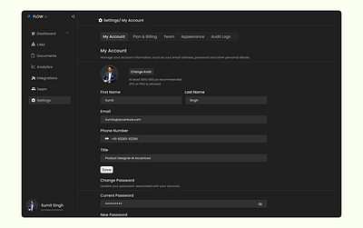 My Account Settings - Dark Mode figma my account settings ui ux