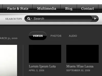 News Site UI black buttons georgia gray search