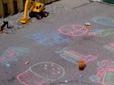 WIP blue chalk driveway pink