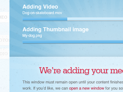 Adding Media blue progress bar serifa upload