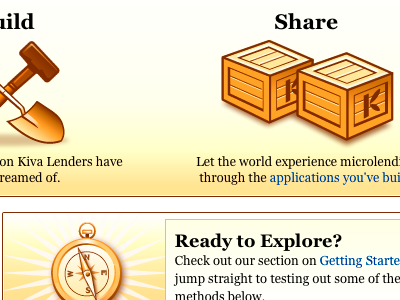 Build, Share, Explore icons illustration