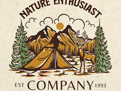 Nature Enthusiast badge branding camper deer graphic design illustration mountain nature pine retro tshirt vintage